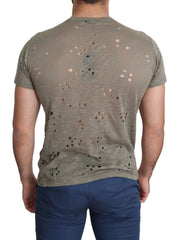 Guess Brown Cotton Stretch Logo Print Men Casual Perforated T-shirt