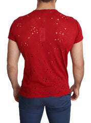 Guess Red Cotton Logo Print Men Casual Top Perforated T-shirt
