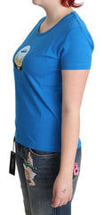 Тениска с къс ръкав и принт от памук Moschino в синьо
