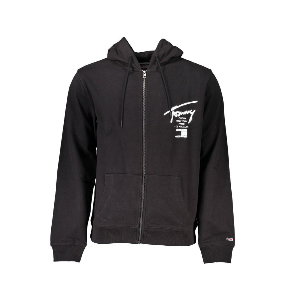 Мъжки пуловер Tommy Hilfiger от черен памук с качулка и джобове с цип