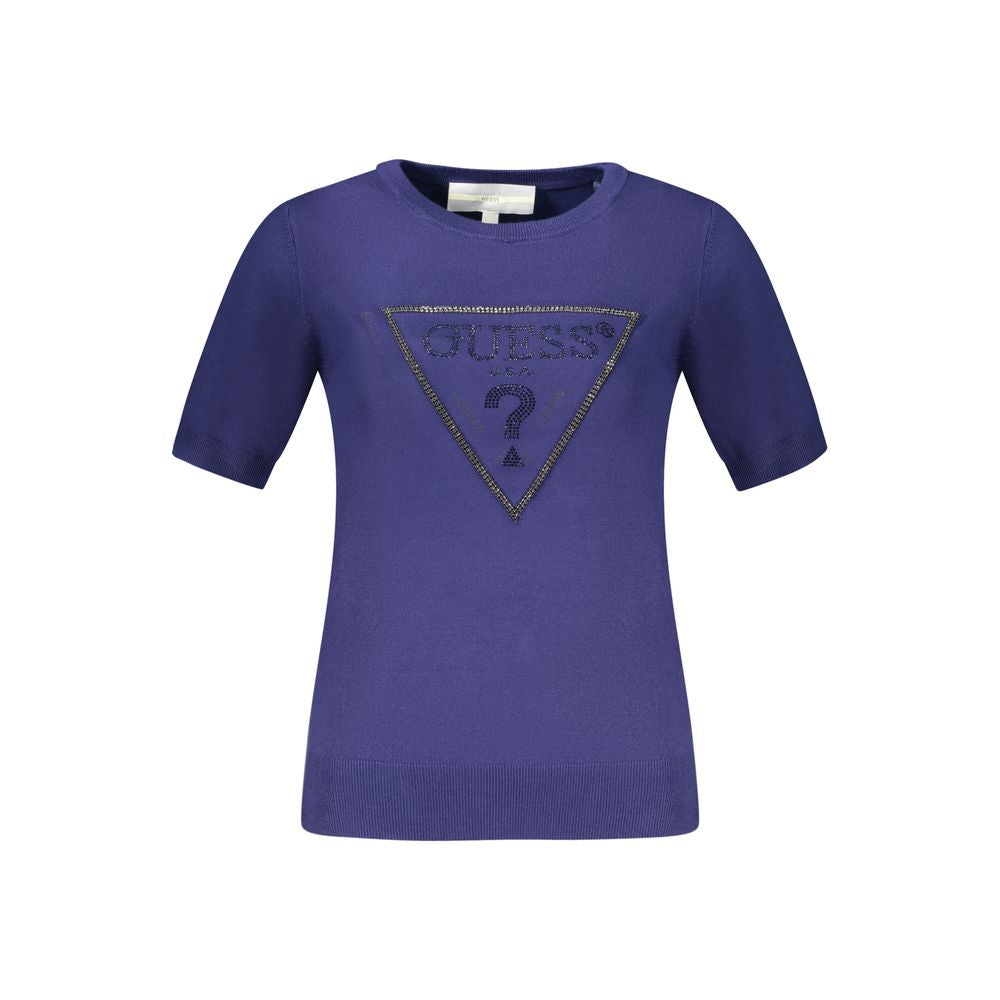 Дамски пуловер Guess Jeans от син вискозен цвят