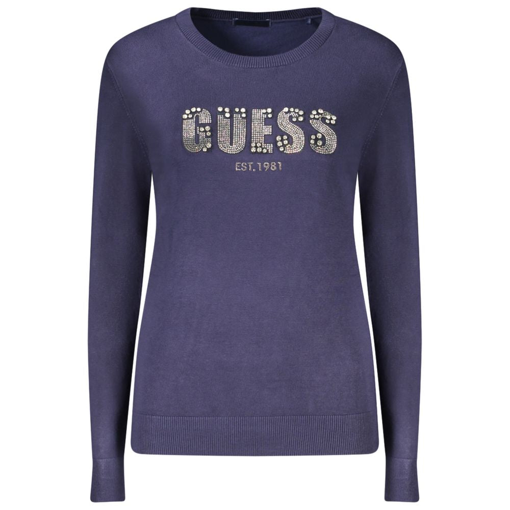 Дамски пуловер Guess Jeans от син вискозен цвят