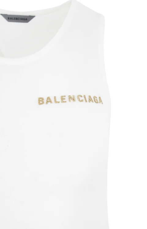 Tank Top in White Light Knit Cotton — снимка 2