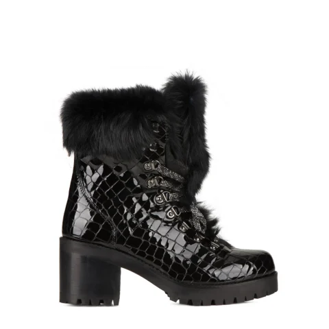 Дамски черни боти пух New Italia Shoes
