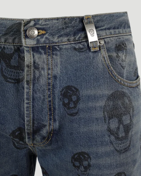 Washed Blue Jeans with Skull Motif — снимка 3