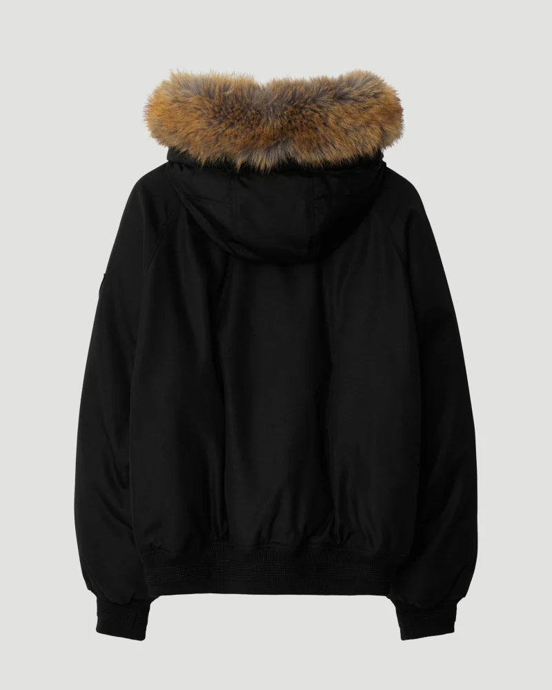 Faux Fur Trim Nylon Bomber Jacket — снимка 2