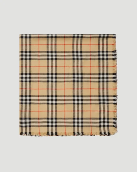Check Cashmere Silk Scarf in Sand Beige — снимка 2