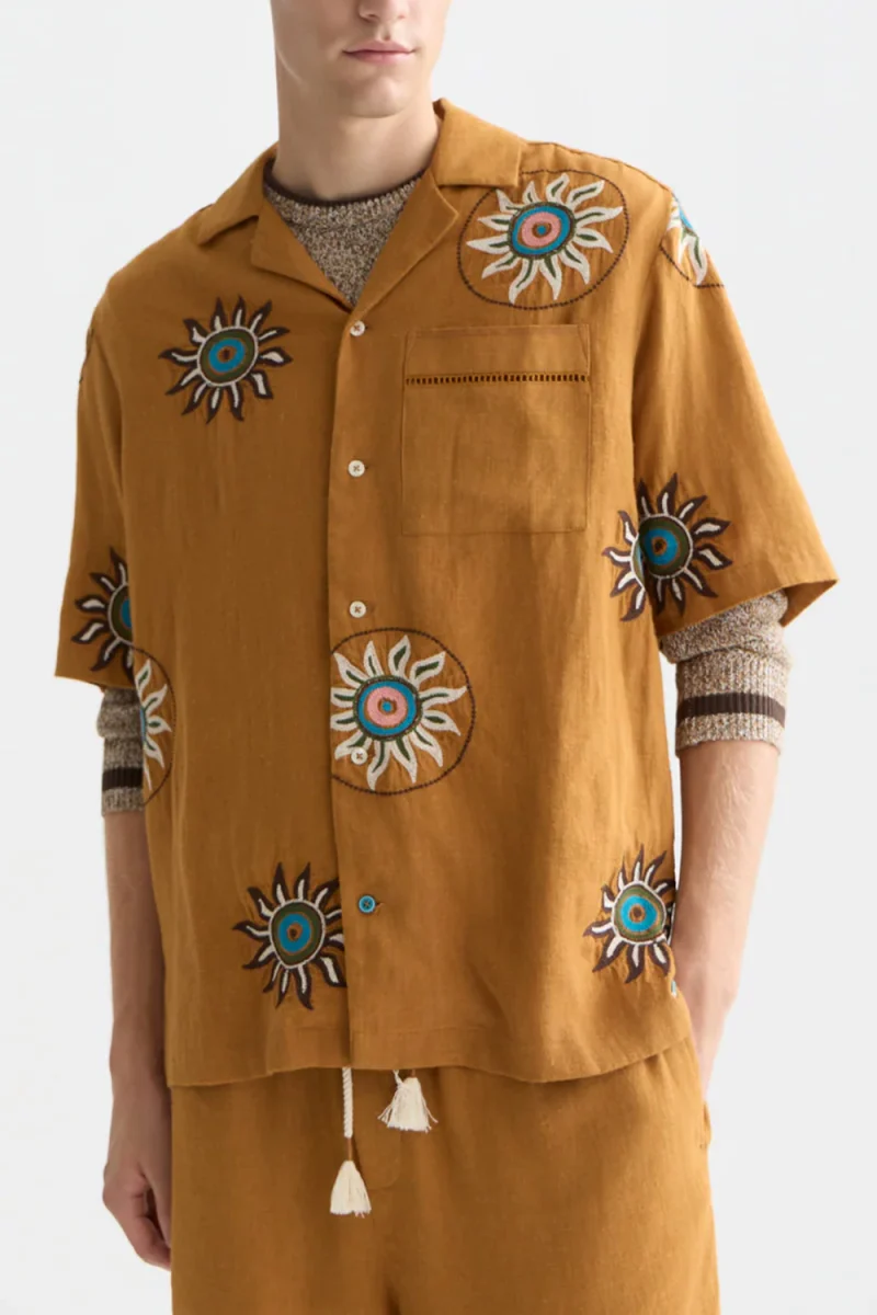 Риза Embroidered Linen Relaxed Fit 183067 700 cathay spice — снимка 2