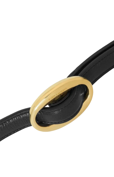Oval Buckle Thin Reversible Belt in Smooth Leather in Black/Clay — снимка 5