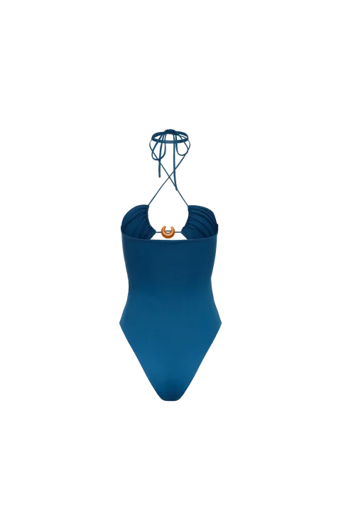 Halterneck Swimsuit with Ring Detail in Blue — снимка 2