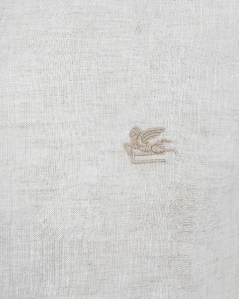 Pegaso Logo Linen Shirt in Beige — снимка 2