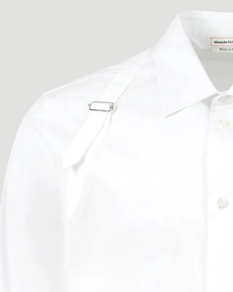 Harness Shirt in White Stretch Cotton Poplin — снимка 3