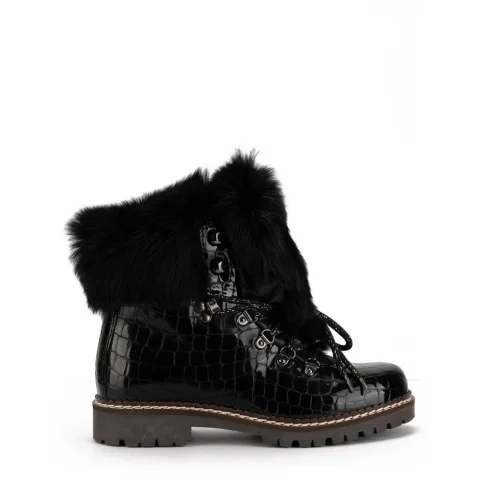 Дамски черни боти с пух New Italia Shoes