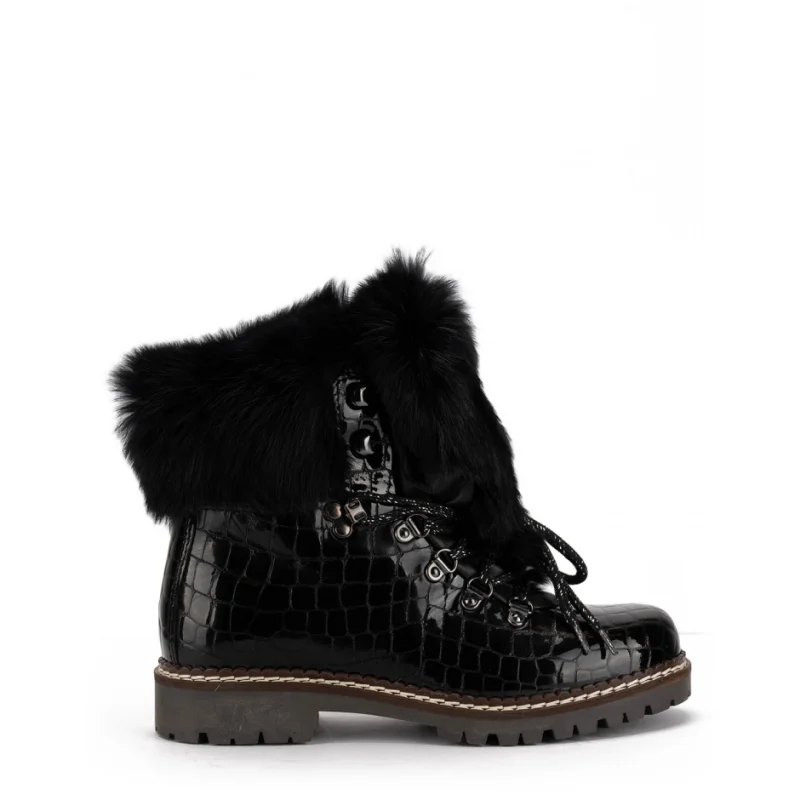 Дамски черни боти с пух New Italia Shoes