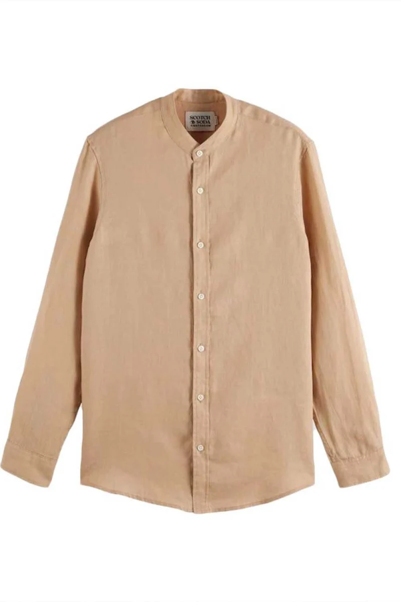 Риза Regular Fit Stand-Up Collar Linen 180017 SC260 soft camel