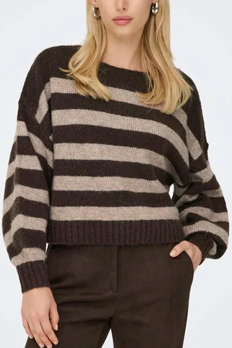 Плетено Onlaya L/S Boatneck 15259682 19-1314 TCX seal brown — снимка 2