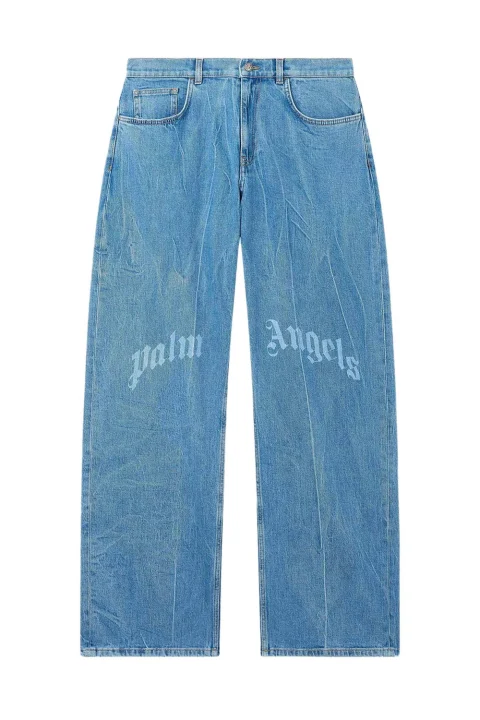 Jeans Splitted Curved Logo Loose PAMYA001DN003-4040 light blue