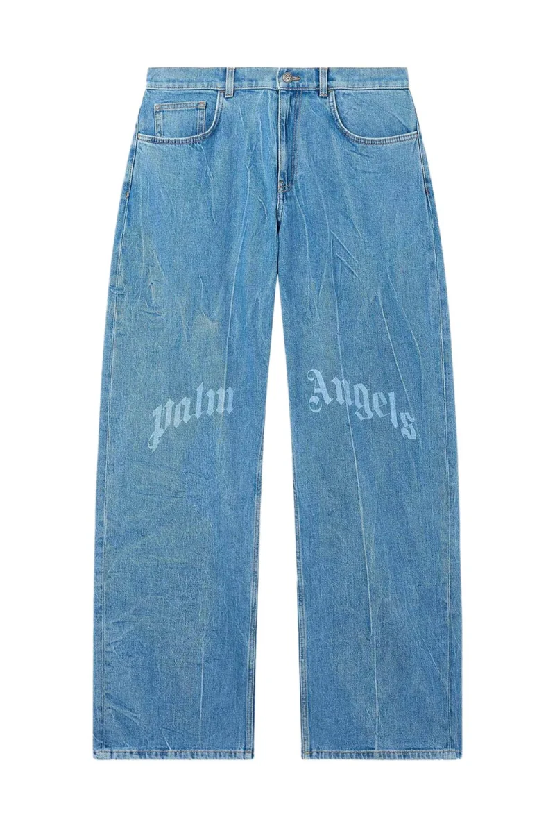 Jeans Splitted Curved Logo Loose PAMYA001DN003-4040 light blue