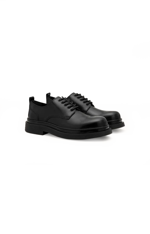 Leather Derbies Shoes in Black — снимка 2