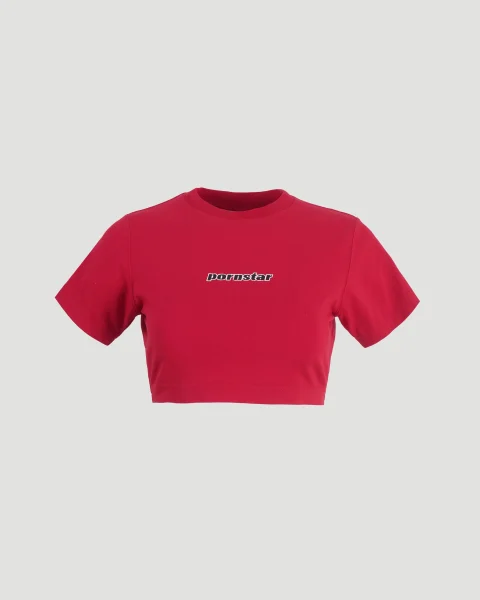 Red Cropped T-Shirt with Print