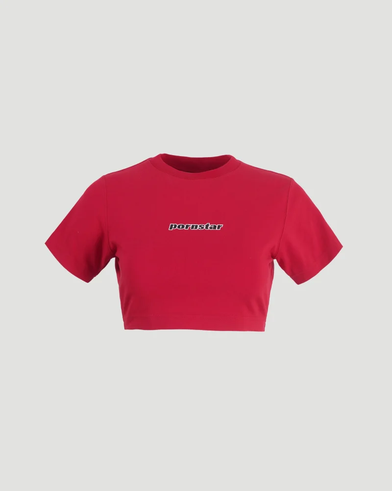 Red Cropped T-Shirt with Print
