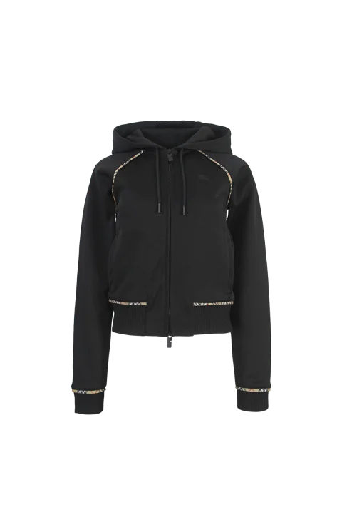 Check Trim Cotton Blend Zip Hoodie