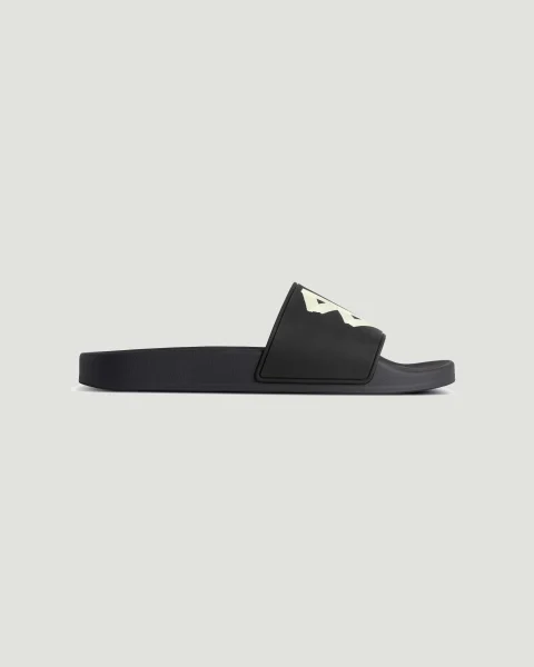 Pool Slide Sandal in Black and Yellow