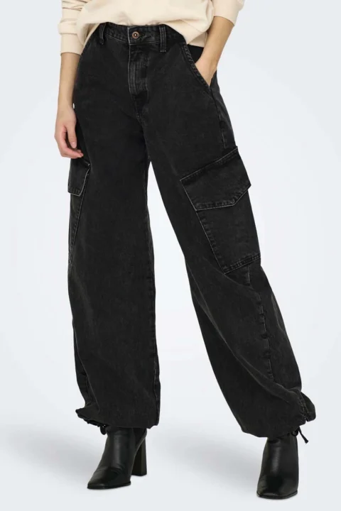 Jeans Onlpernille Hw Cargo Jogger Dnm Cro 15297358 BS000031 black denim — снимка 2