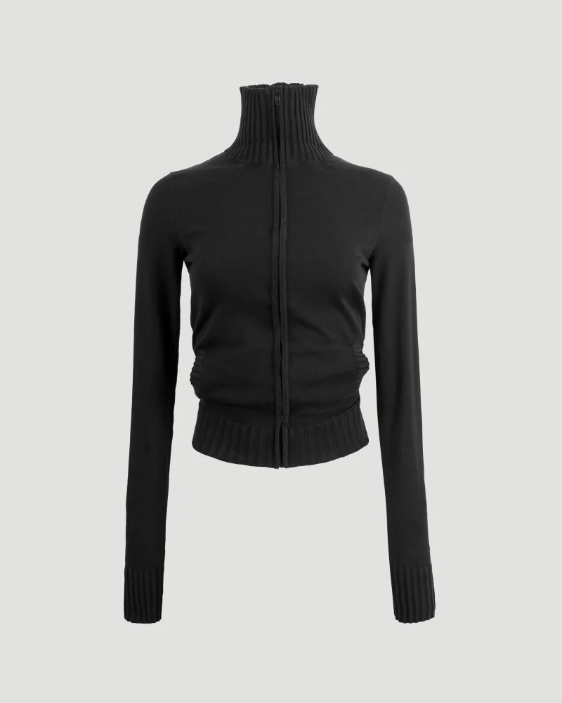 BB Paris Icon Knotted Fitted Zip-Up Jacket in Black