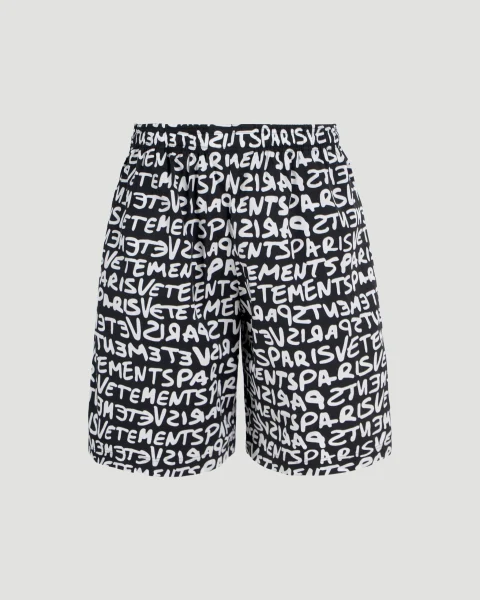 Graffiti Monogram Poplin Shorts in Black and White