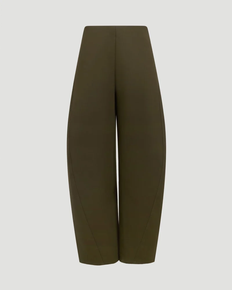 Double Cotton Round Pants in Dark Green — снимка 2