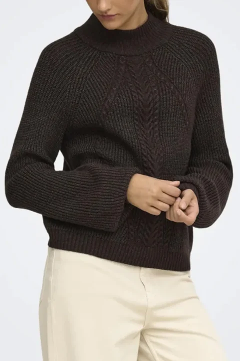 Плетено Onlkatia Detail Highneck 15324678 19-1109 TCX chocolate torte — снимка 2