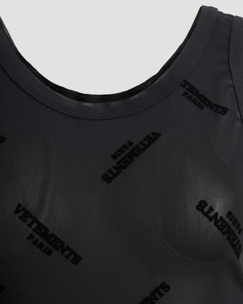 Sheer Black Dress with All-Over Logo — снимка 3