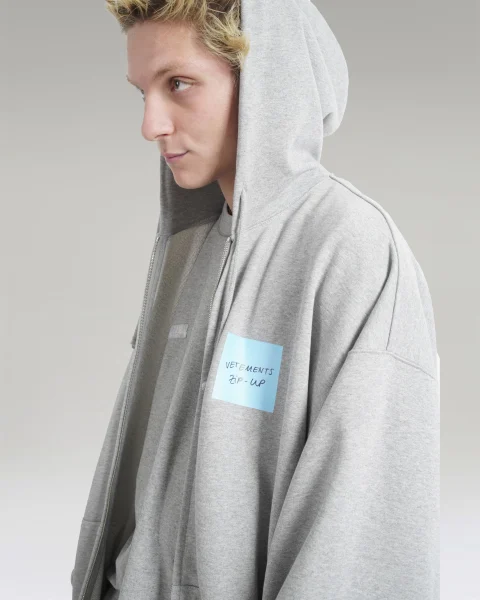 Zip Hoodie with Post-It Note Effect in Grey — снимка 3