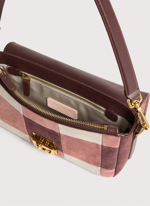 Велурена чанта Coccinelle C-Me Lock Multi Winter Rose Berry — снимка 4