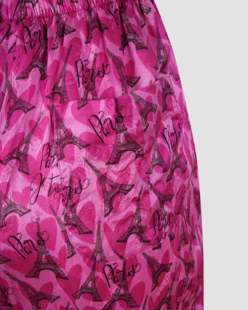 All-Over Eiffel Tower Logo Silk Pants — снимка 4