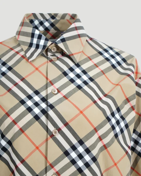 Check Cotton Shirt in Beige — снимка 3