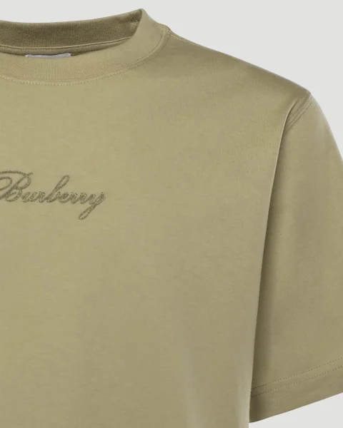 Check Cursive Logo Cotton T-Shirt in Beige — снимка 3