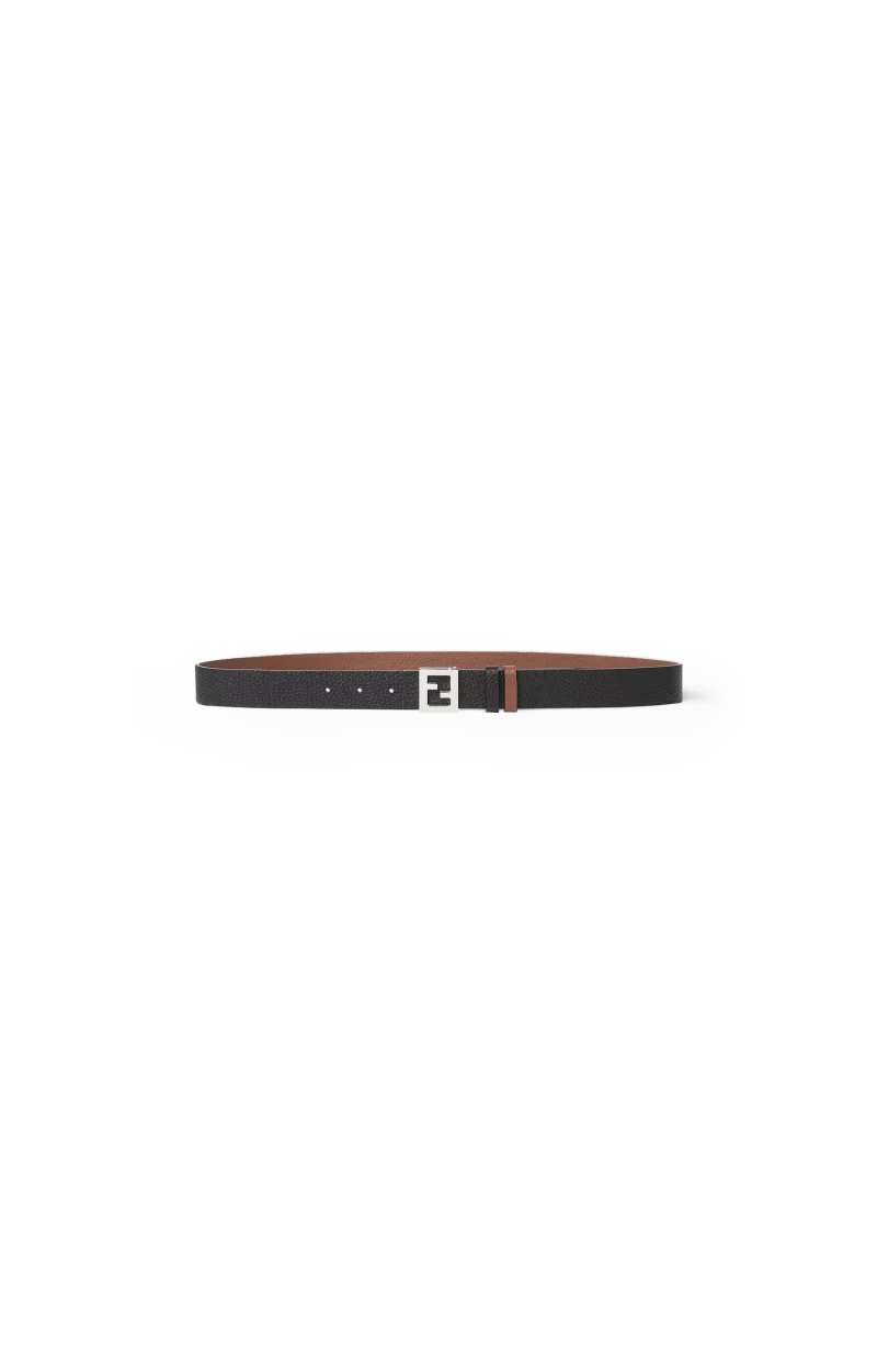 FF Reversible Belt in Black and Dark Brown Leather