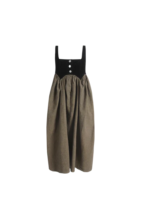 Neppy Denim Spencer Midi Dress in Coffee