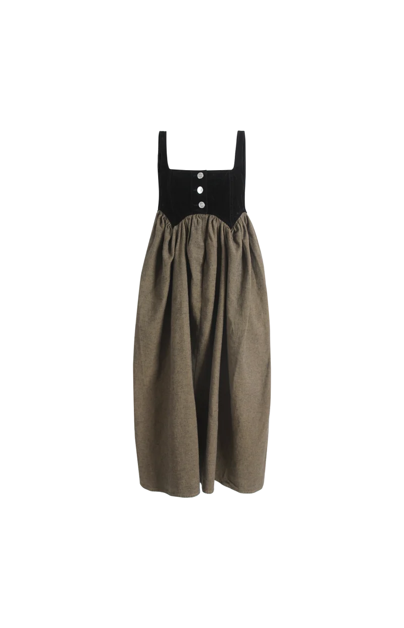 Neppy Denim Spencer Midi Dress in Coffee