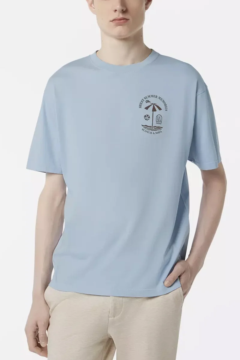 T-Shirt Regular Fit Front And Back Artwork 180049 SC420 sky blue — снимка 2
