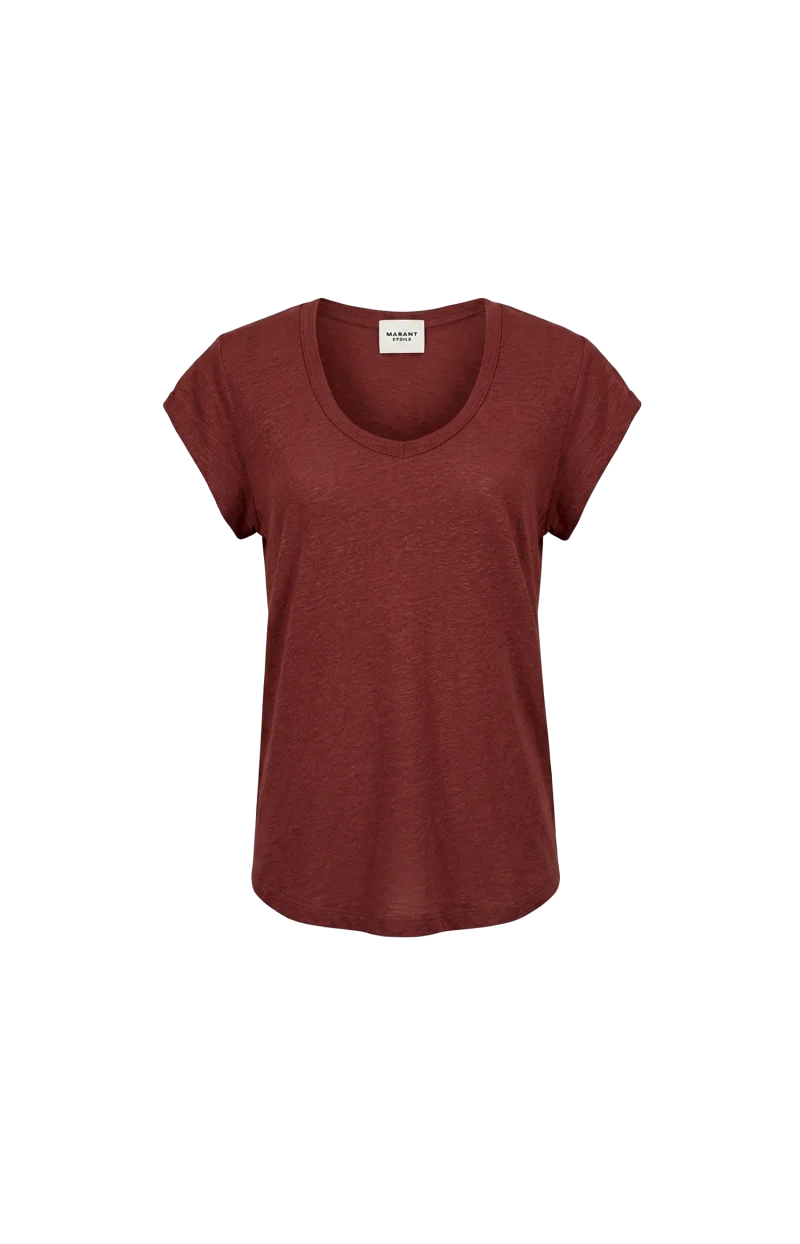 Zankou Short-Sleeve Linen T-Shirt in Dark Rust