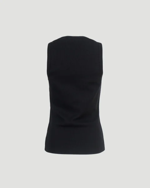 Check Trim Cotton Blend Tank Top in Black — снимка 2