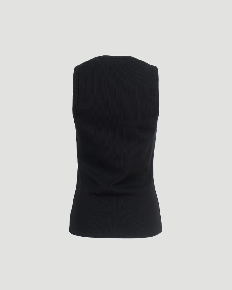 Check Trim Cotton Blend Tank Top in Black — снимка 2
