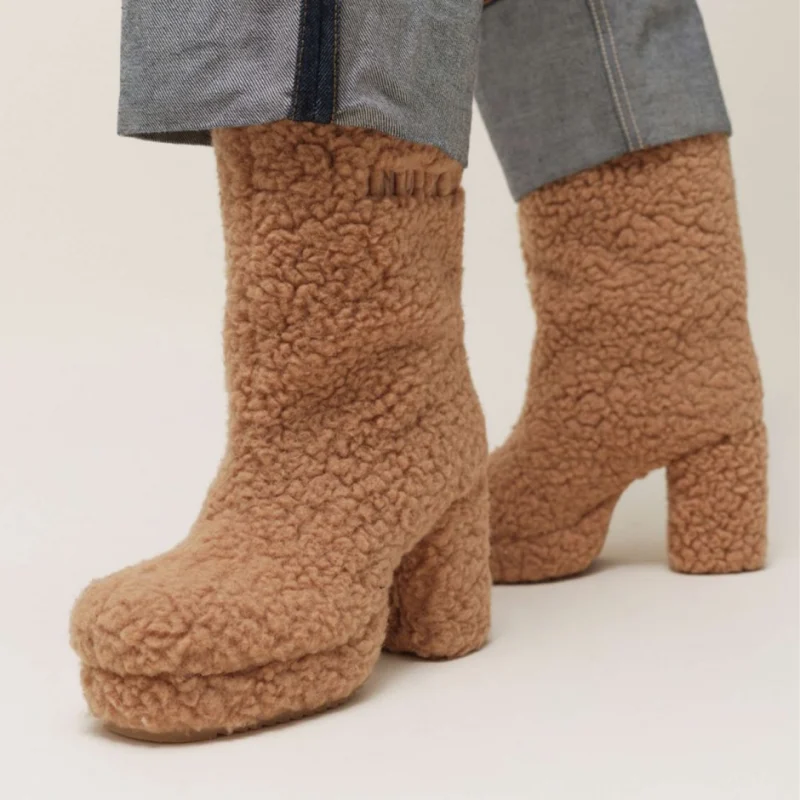 Дамски вълнени ботуши Curly High Heel Inuikii — снимка 6