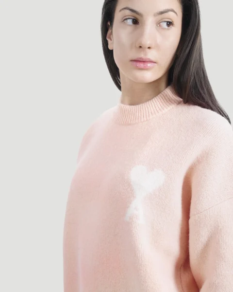 Alpaca Ami de Coeur Crewneck Sweater in Pink — снимка 3
