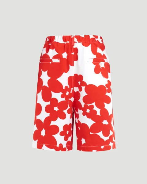 Cotton Bermuda Shorts with Red and White Dillies Print — снимка 2
