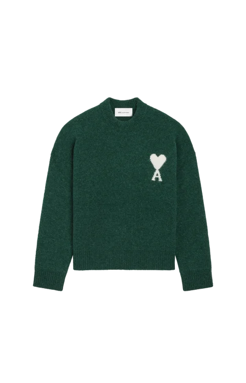Green Crewneck Alpaca Sweater with Ami de Coeur