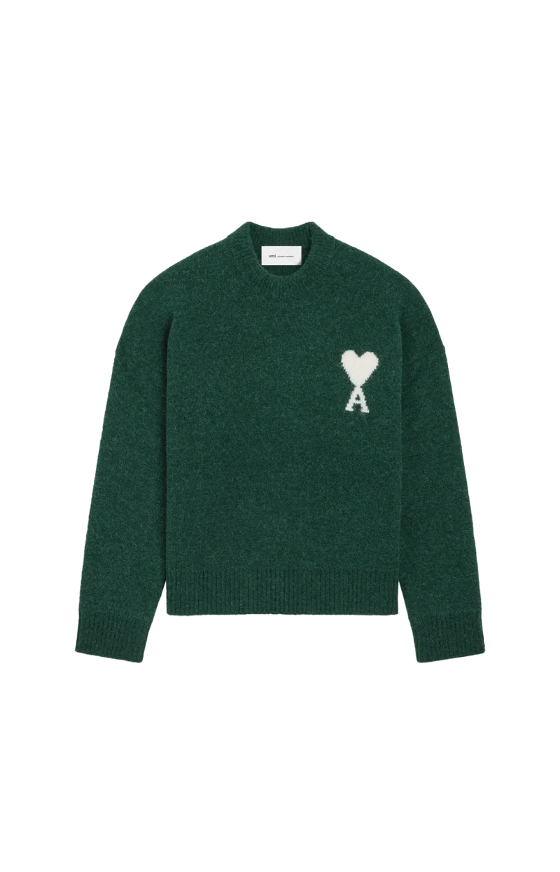 Green Crewneck Alpaca Sweater with Ami de Coeur